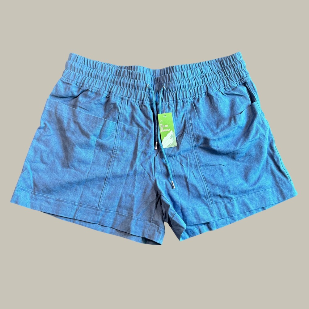 Willit Women Shorts 2XL Blue Linen Blend Elastic Waist Drawstring Coastal Resort